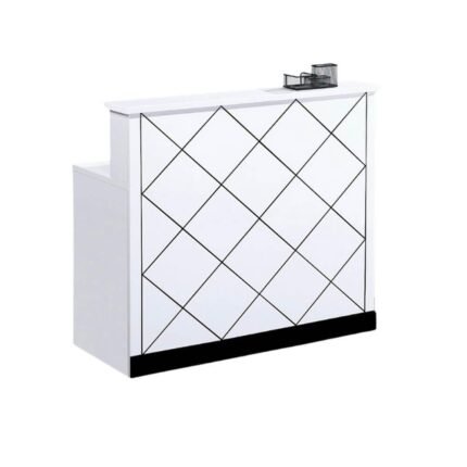 DiamondFront Modern Reception Desk – White Gloss Finish